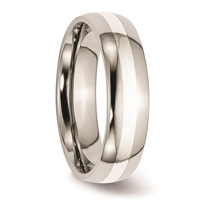 Unisex Fashion Jewelry, Chisel Brand Stainless Steel Sterling Silver Inlay 6mm Polished Ring Band