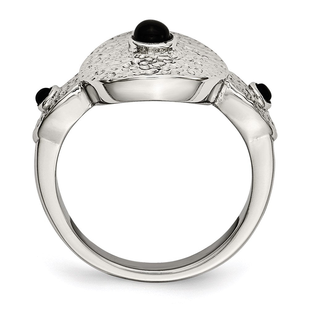 Women's Fashion Jewelry, Chisel Brand Stainless Steel Polished and Textured Black Onyx Ring