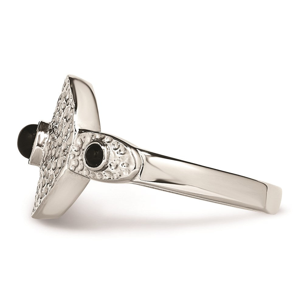 Women's Fashion Jewelry, Chisel Brand Stainless Steel Polished and Textured Black Onyx Ring