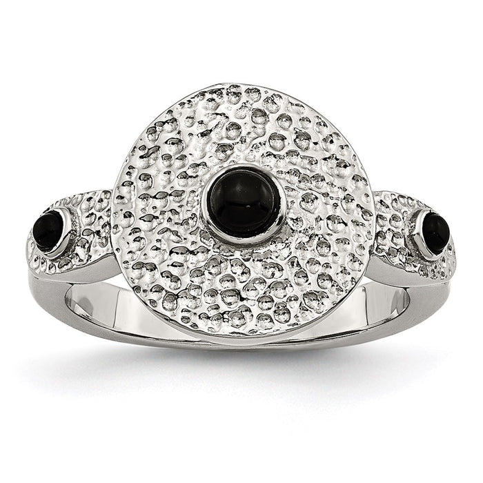 Women's Fashion Jewelry, Chisel Brand Stainless Steel Polished and Textured Black Onyx Ring