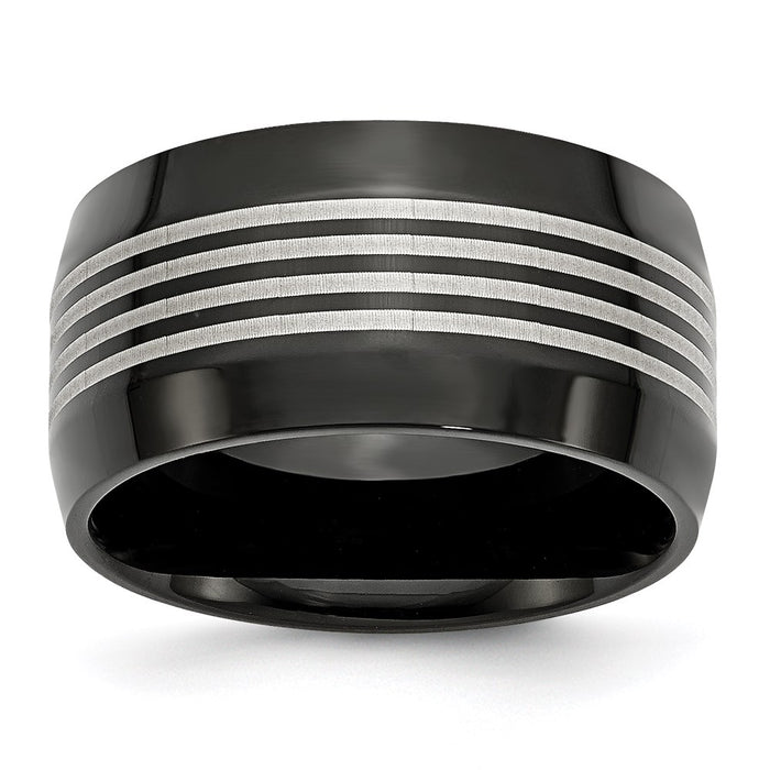 Unisex Fashion Jewelry, Chisel Brand Stainless Steel Polished Black IP-plated 12.00mm Ring Band