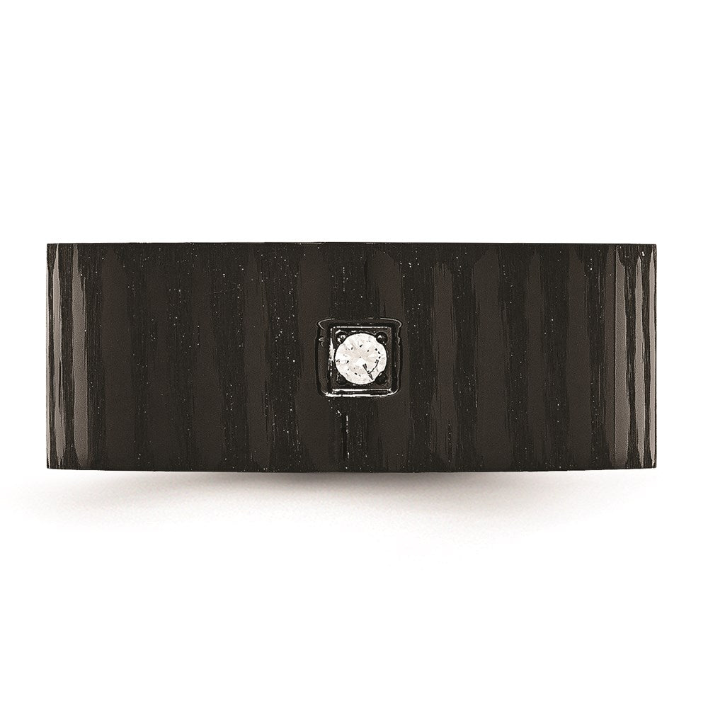 Unisex Fashion Jewelry, Chisel Brand Stainless Steel Brushed/Polished Black IP-plated w/CZ Ring