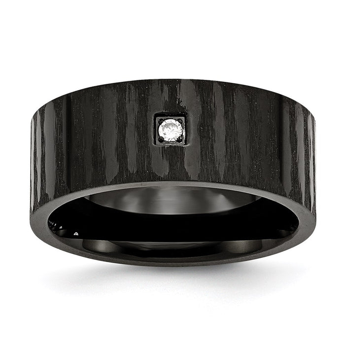 Unisex Fashion Jewelry, Chisel Brand Stainless Steel Brushed/Polished Black IP-plated w/CZ Ring