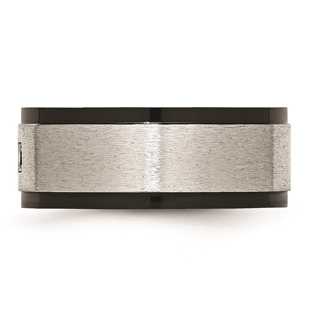 Unisex Fashion Jewelry, Chisel Brand Stainless Steel Brushed/Polished Black IP-plated w/Black CZ Ring