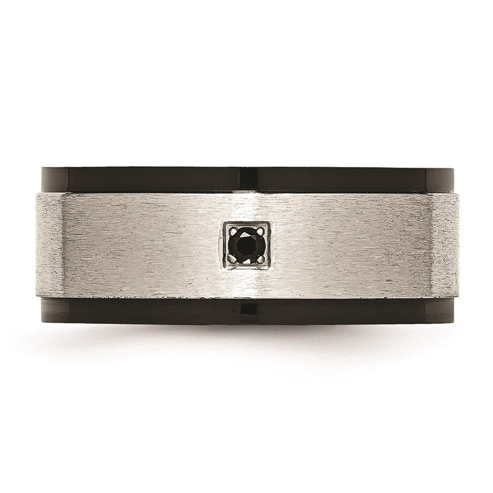 Unisex Fashion Jewelry, Chisel Brand Stainless Steel Brushed/Polished Black IP-plated w/Black CZ Ring