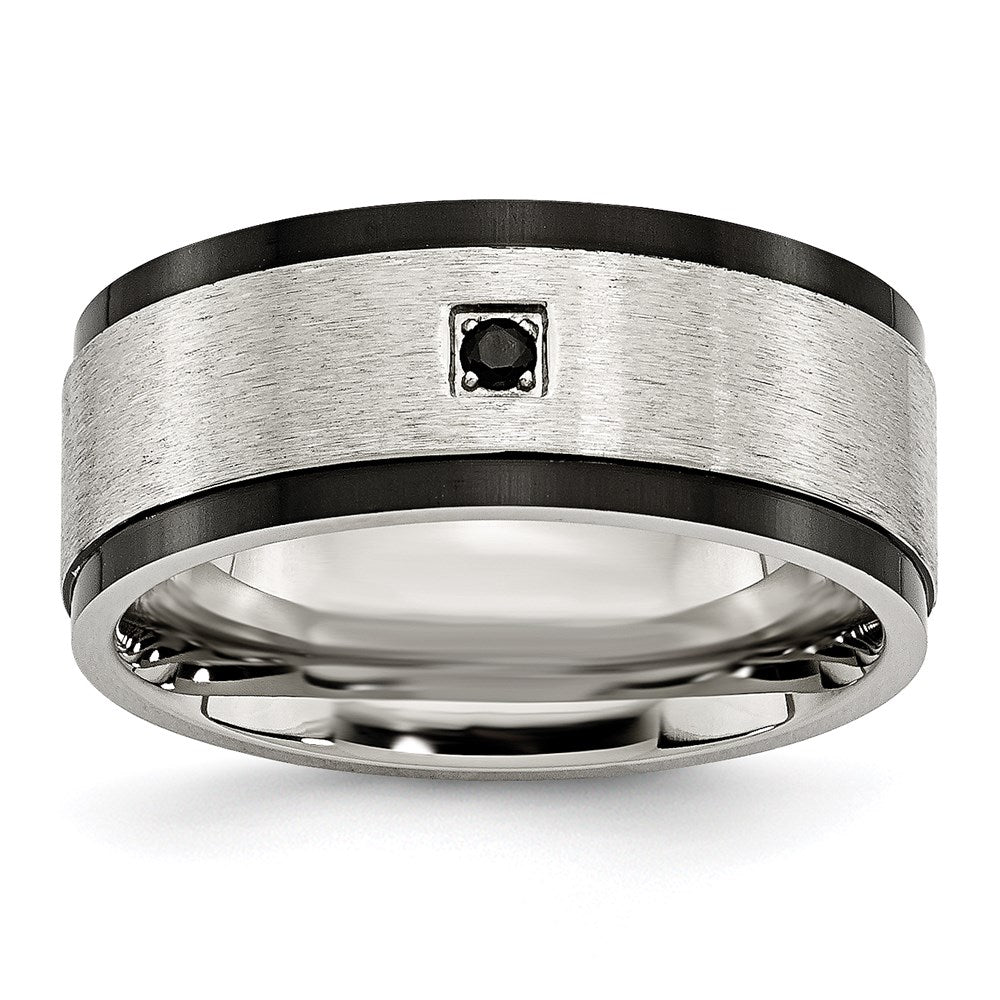 Unisex Fashion Jewelry, Chisel Brand Stainless Steel Brushed/Polished Black IP-plated w/Black CZ Ring