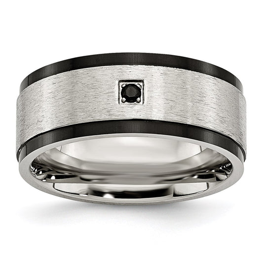 Unisex Fashion Jewelry, Chisel Brand Stainless Steel Brushed/Polished Black IP-plated w/Black CZ Ring