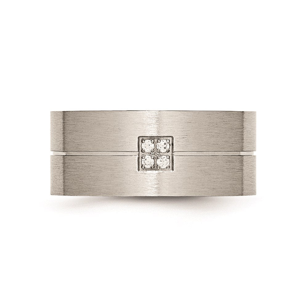 Unisex Fashion Jewelry, Chisel Brand Stainless Steel Brushed and Polished w/CZ Ring