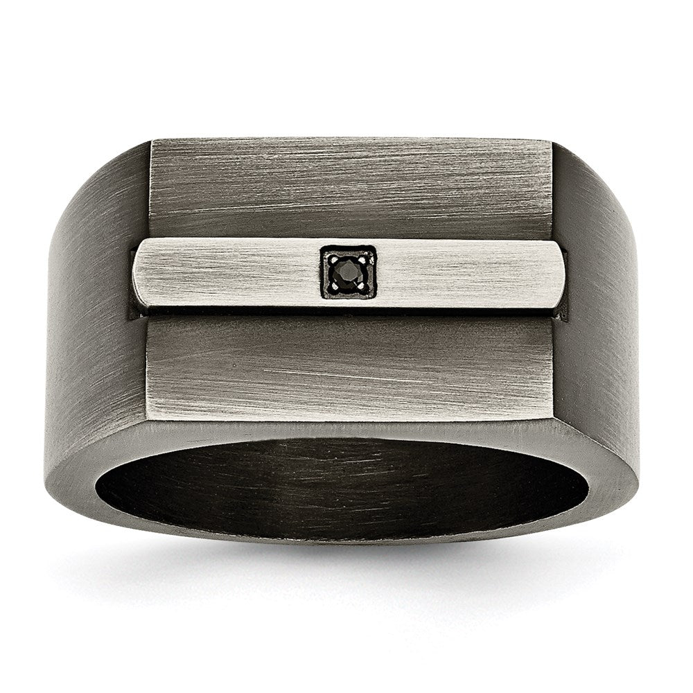 Men's Fashion Jewelry, Chisel Brand Stainless Steel Antiqued Brushed w/Black CZ Ring