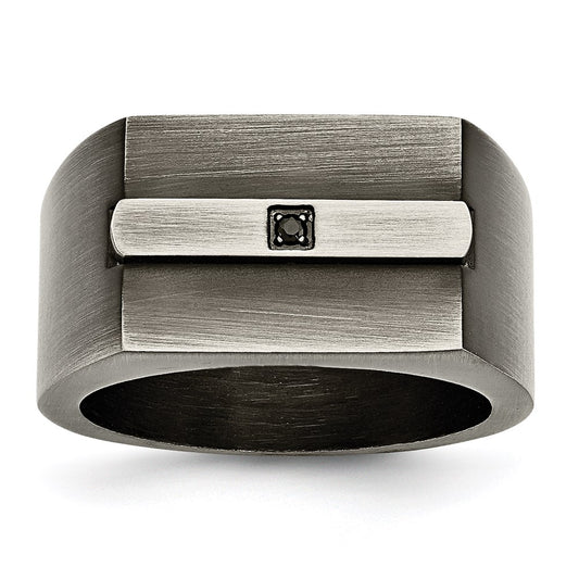 Men's Fashion Jewelry, Chisel Brand Stainless Steel Antiqued Brushed w/Black CZ Ring