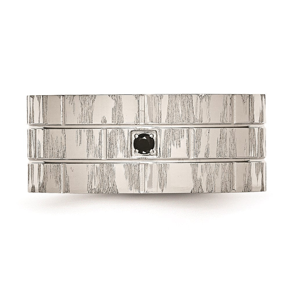 Unisex Fashion Jewelry, Chisel Brand Stainless Steel Polished and Satin w/Black CZ Ring