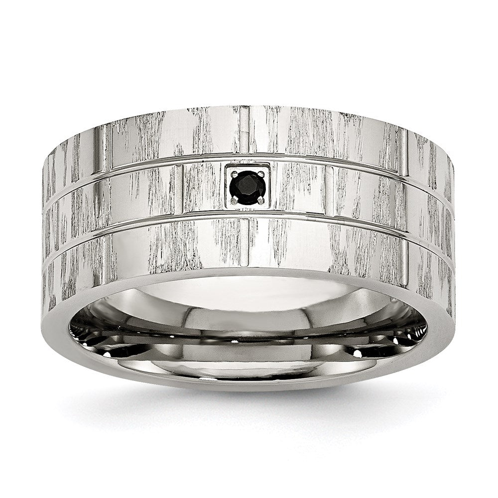 Unisex Fashion Jewelry, Chisel Brand Stainless Steel Polished and Satin w/Black CZ Ring