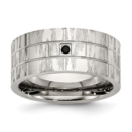 Unisex Fashion Jewelry, Chisel Brand Stainless Steel Polished and Satin w/Black CZ Ring