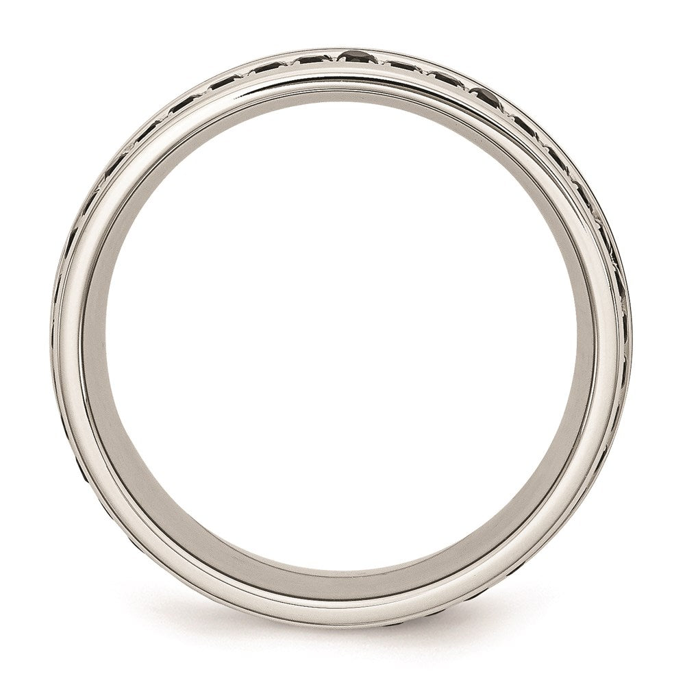 Unisex Fashion Jewelry, Chisel Brand Stainless Steel Polished Black Ceramic Inlay CZ 9.00mm Ring Band