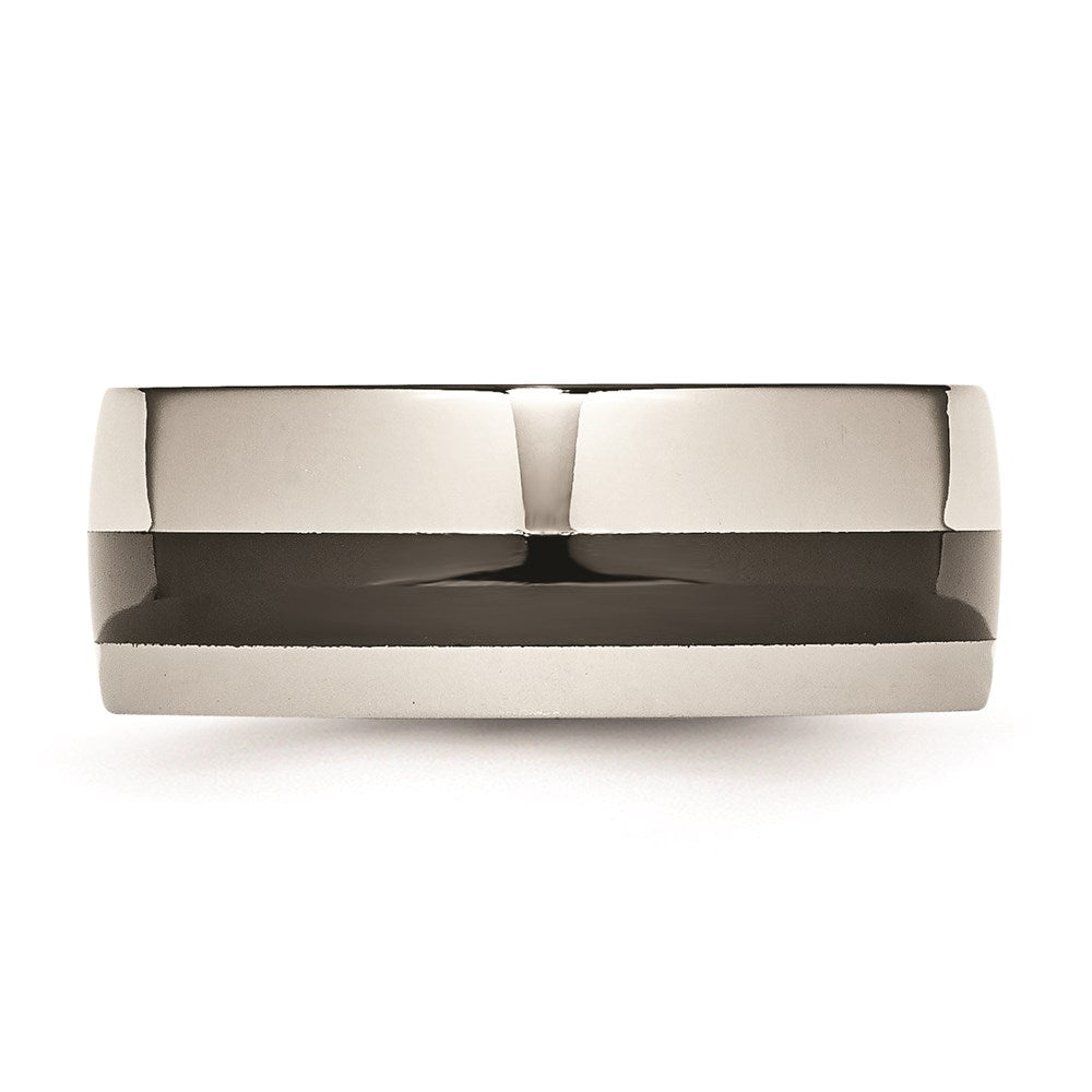 Unisex Fashion Jewelry, Chisel Brand Stainless Steel Polished Black Ceramic Inlay 9.00mm Ring Band