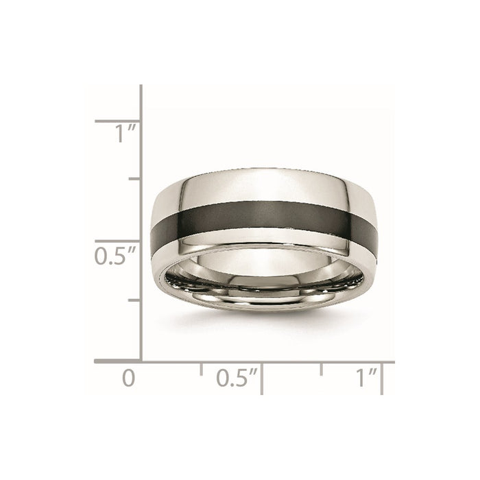Unisex Fashion Jewelry, Chisel Brand Stainless Steel Polished Black Ceramic Inlay 9.00mm Ring Band