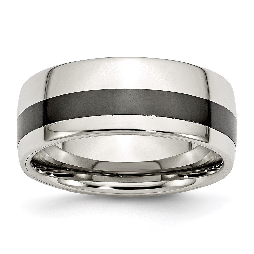 Unisex Fashion Jewelry, Chisel Brand Stainless Steel Polished Black Ceramic Inlay 9.00mm Ring Band