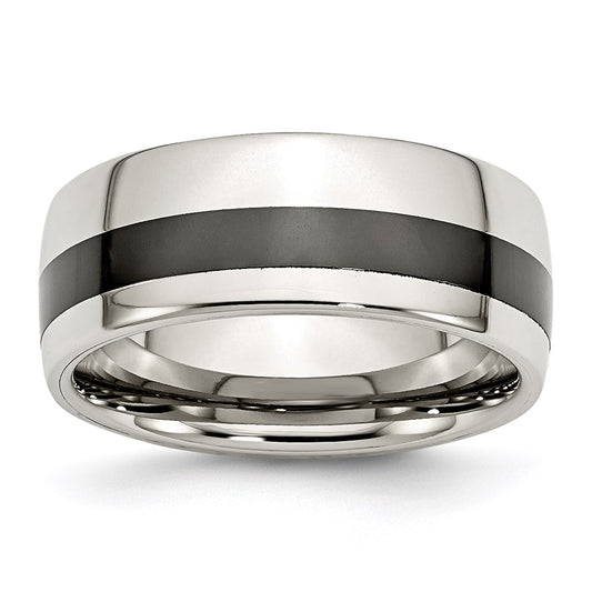 Unisex Fashion Jewelry, Chisel Brand Stainless Steel Polished Black Ceramic Inlay 9.00mm Ring Band
