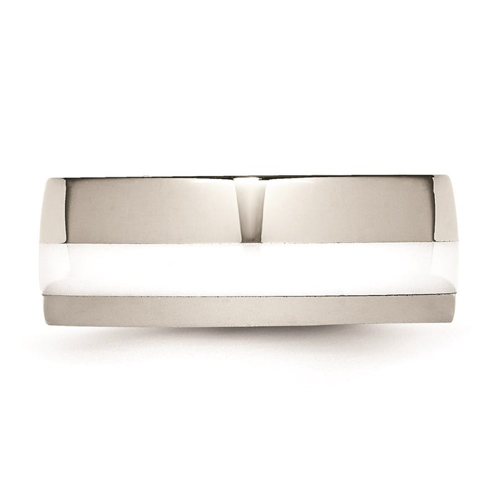Unisex Fashion Jewelry, Chisel Brand Stainless Steel Polished White Ceramic Inlay 9.00mm Ring Band