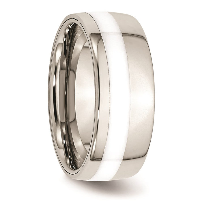 Unisex Fashion Jewelry, Chisel Brand Stainless Steel Polished White Ceramic Inlay 9.00mm Ring Band