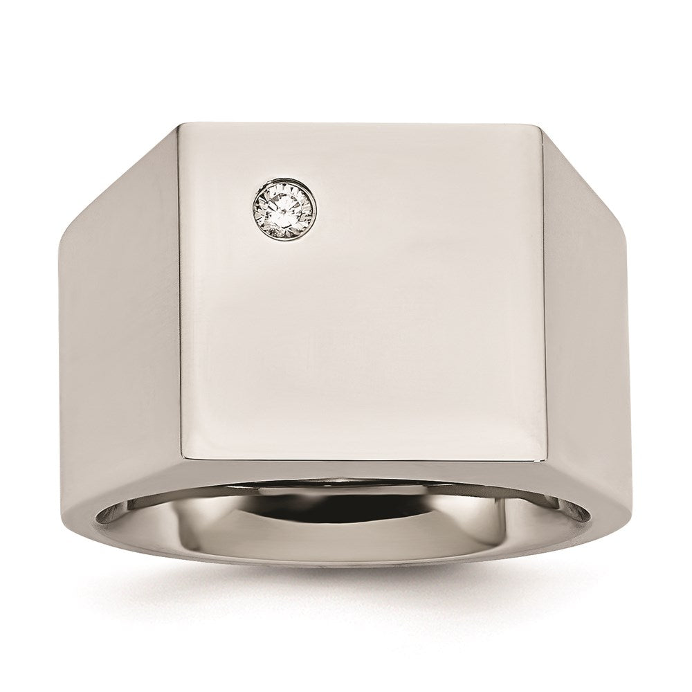 Men's Fashion Jewelry, Chisel Brand Stainless Steel Polished CZ Signet Ring