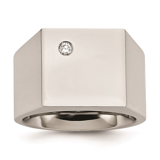 Men's Fashion Jewelry, Chisel Brand Stainless Steel Polished CZ Signet Ring