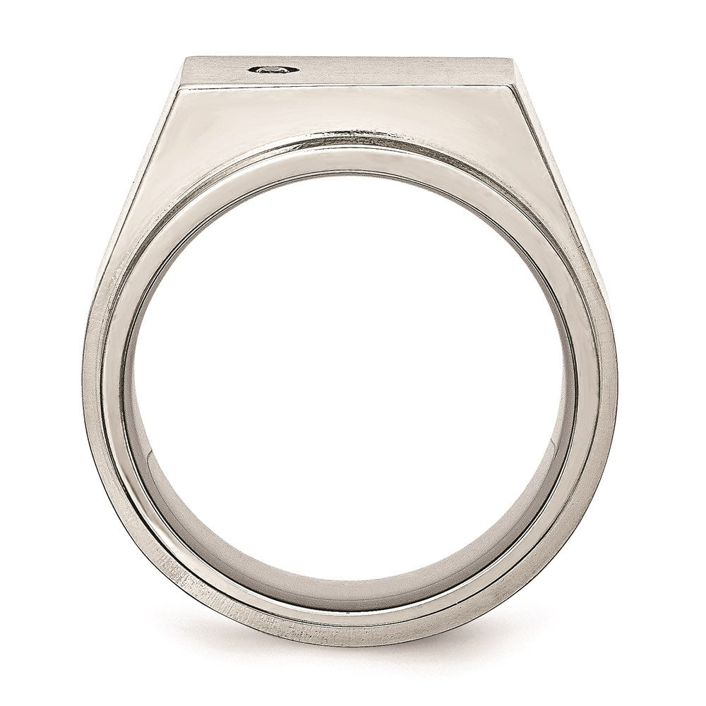 Men's Fashion Jewelry, Chisel Brand Stainless Steel Polished and Brushed CZ Signet Ring