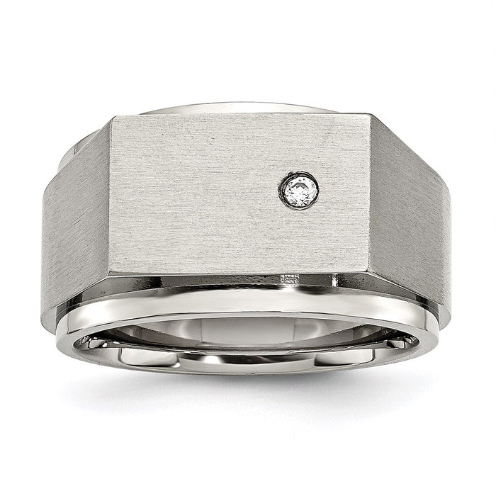 Men's Fashion Jewelry, Chisel Brand Stainless Steel Polished and Brushed CZ Signet Ring