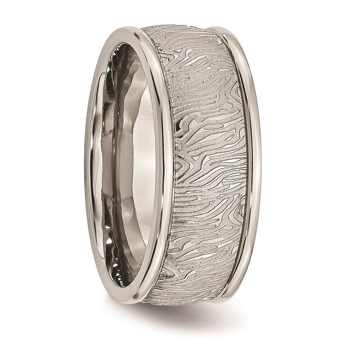 Men's Fashion Jewelry, Chisel Brand Stainless Steel Polished 9mm Textured Rounded Edge Ring