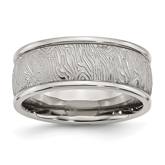Men's Fashion Jewelry, Chisel Brand Stainless Steel Polished 9mm Textured Rounded Edge Ring