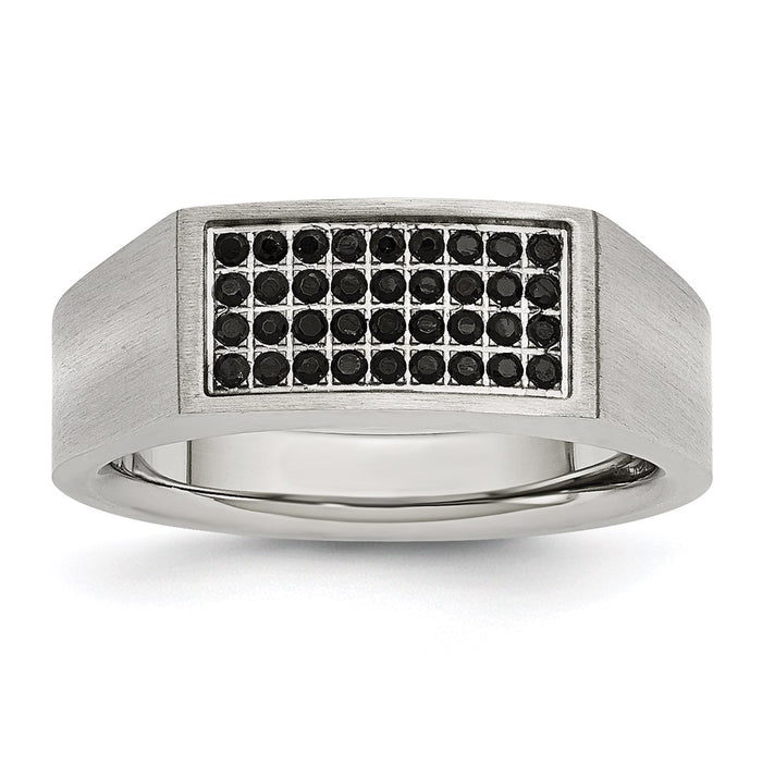 Men's Fashion Jewelry, Chisel Brand Stainless Steel Polished and Brushed Black CZ Ring