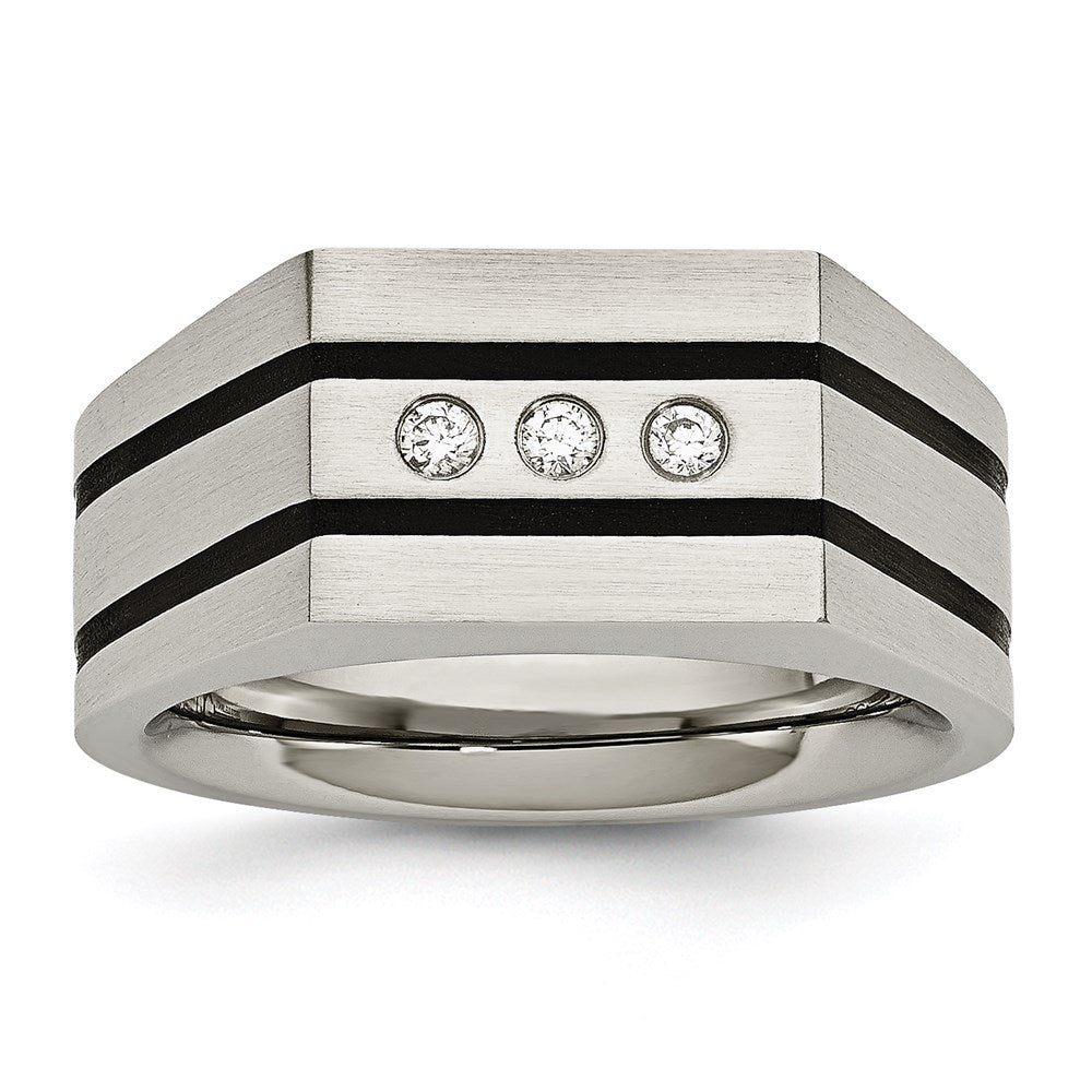 Men's Fashion Jewelry, Chisel Brand Stainless Steel Brushed Black IP-plated CZs Ring