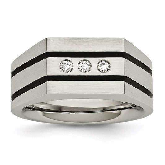 Men's Fashion Jewelry, Chisel Brand Stainless Steel Brushed Black IP-plated CZs Ring
