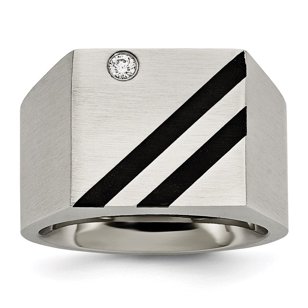 Men's Fashion Jewelry, Chisel Brand Stainless Steel Brushed Black IP-plated CZ Ring