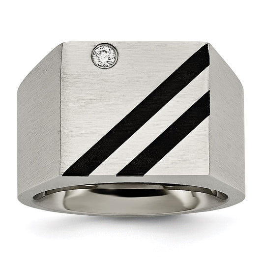 Men's Fashion Jewelry, Chisel Brand Stainless Steel Brushed Black IP-plated CZ Ring