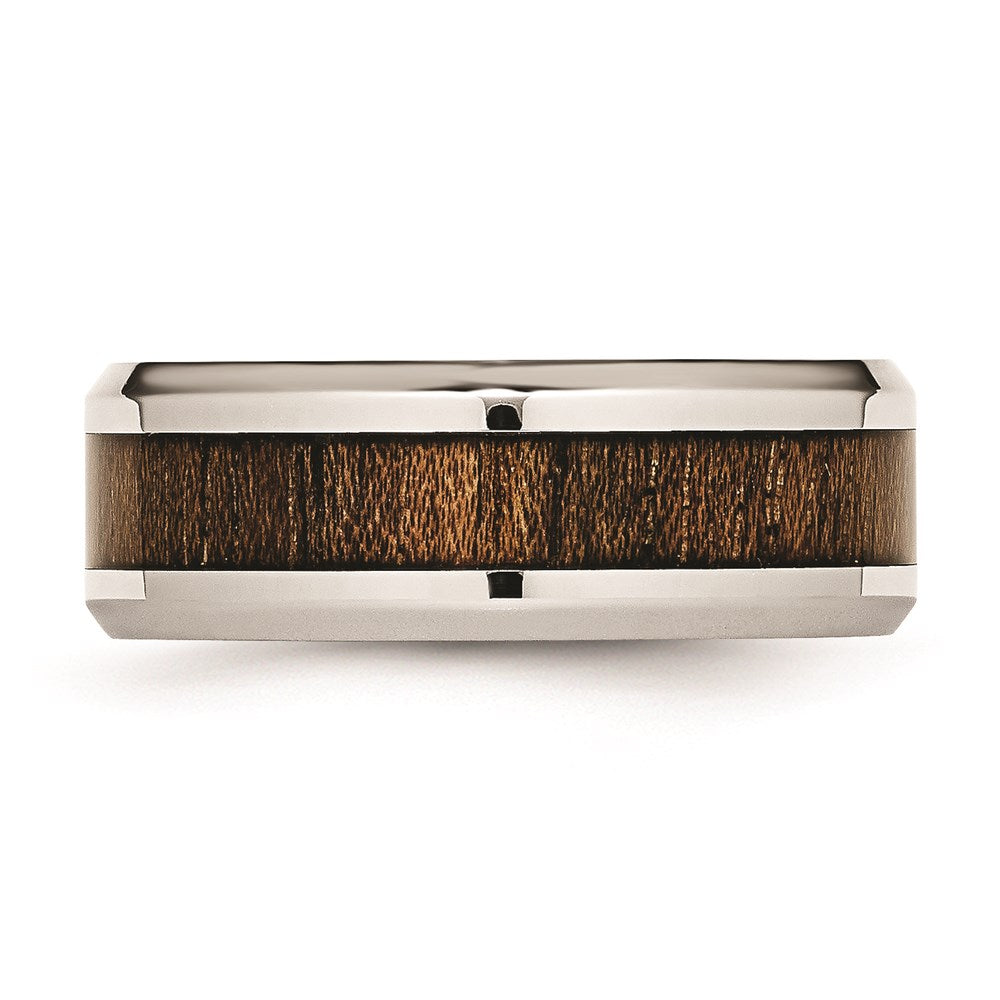 Unisex Fashion Jewelry, Chisel Brand Stainless Steel Polished Wood Inlay Enameled 8.00mm Ring