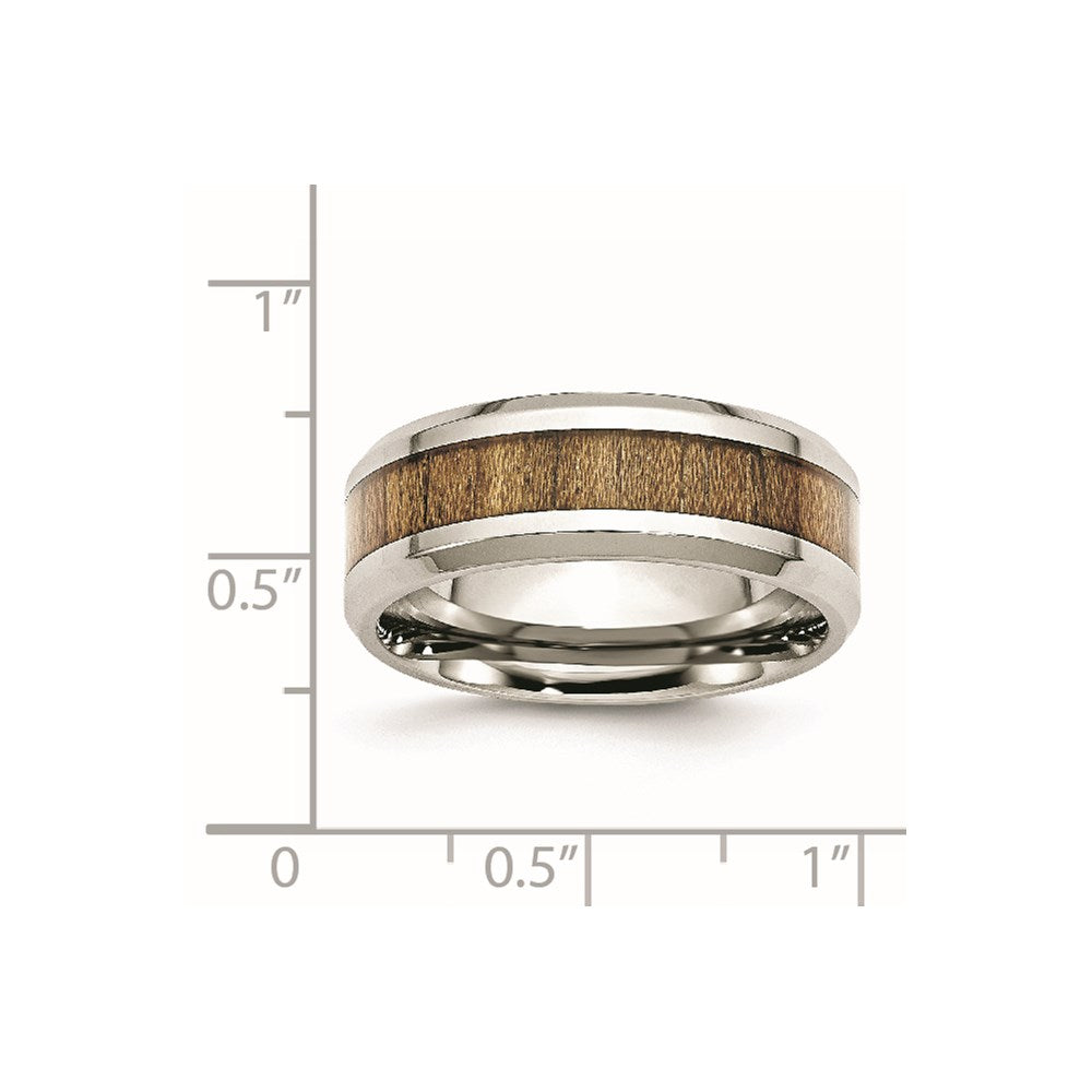 Unisex Fashion Jewelry, Chisel Brand Stainless Steel Polished Wood Inlay Enameled 8.00mm Ring