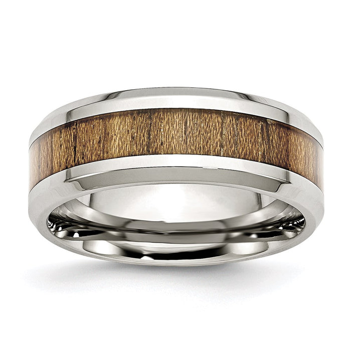Unisex Fashion Jewelry, Chisel Brand Stainless Steel Polished Wood Inlay Enameled 8.00mm Ring