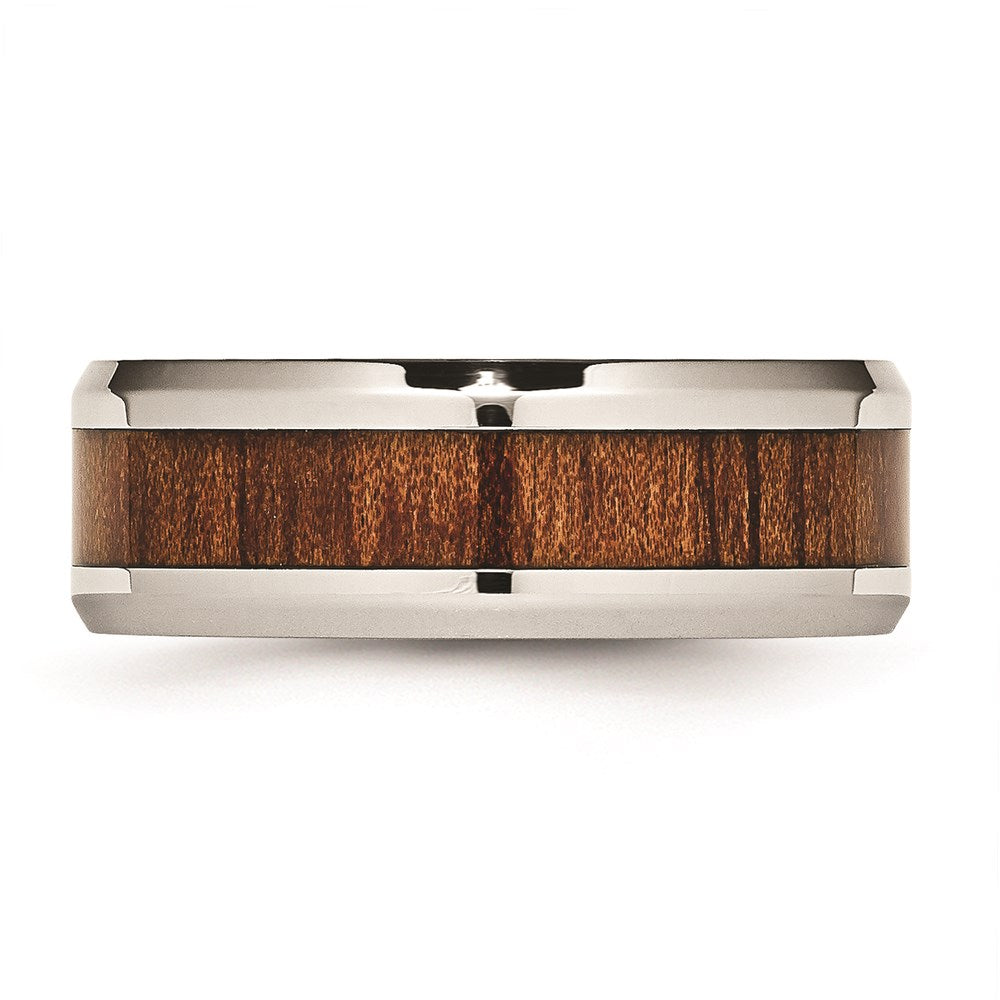 Unisex Fashion Jewelry, Chisel Brand Stainless Steel Polished Red/Orange Wood Enameled 8.00mm Ring