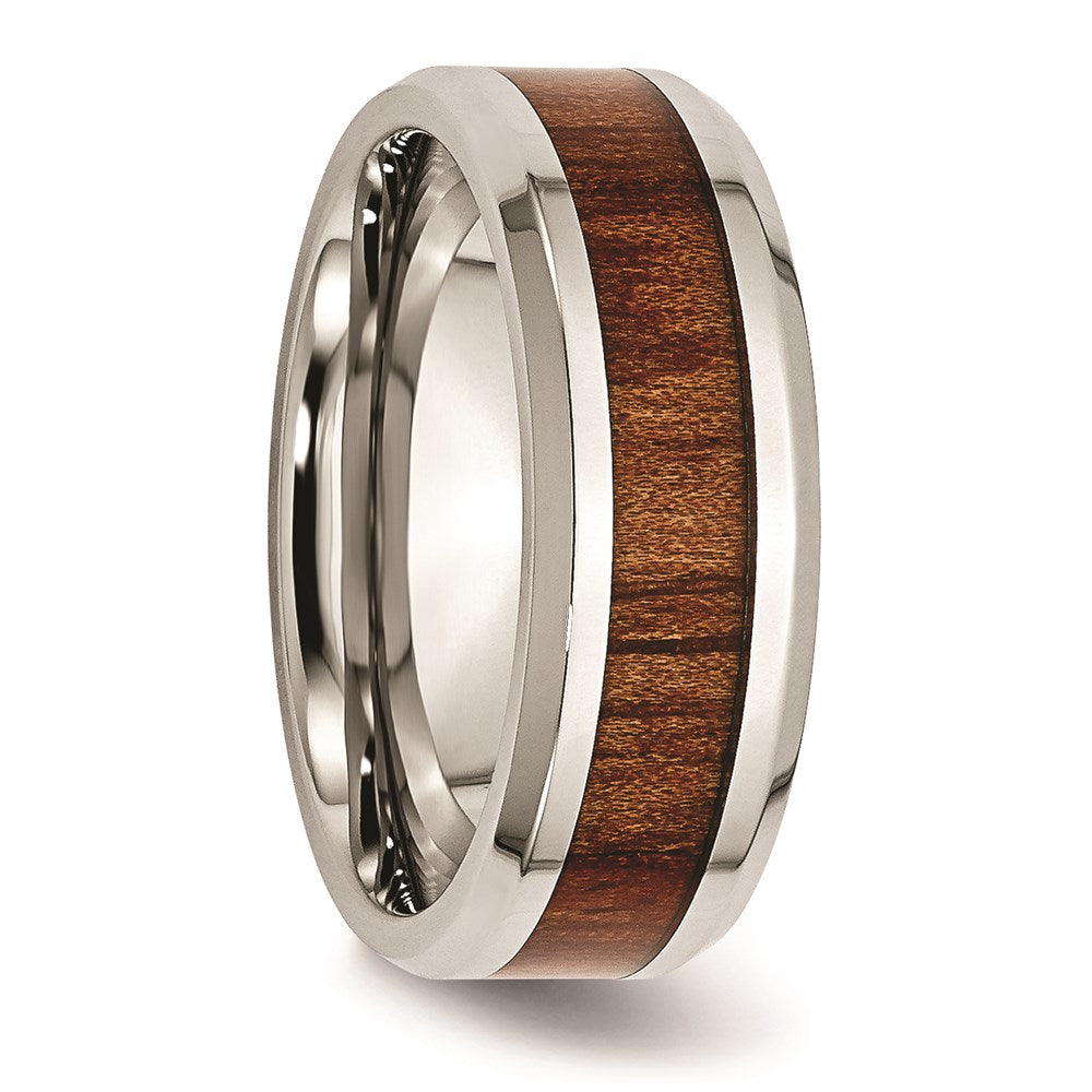Unisex Fashion Jewelry, Chisel Brand Stainless Steel Polished Red/Orange Wood Enameled 8.00mm Ring