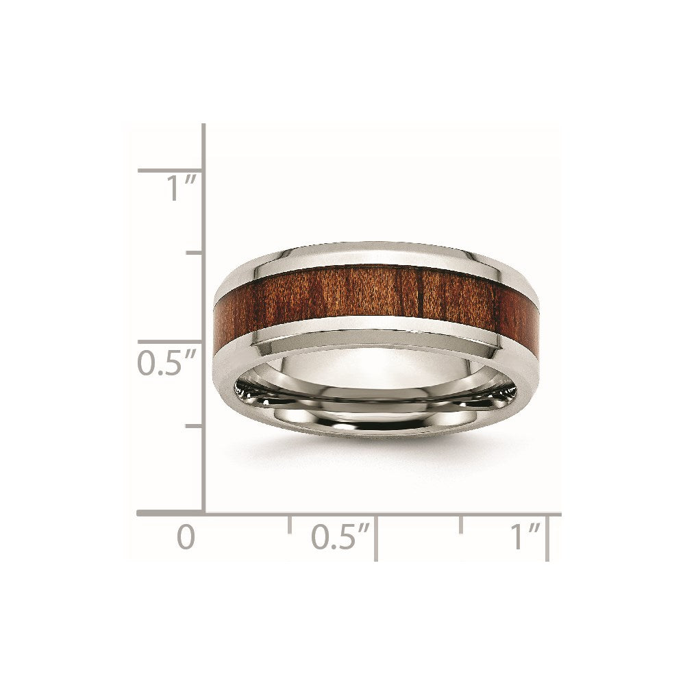 Unisex Fashion Jewelry, Chisel Brand Stainless Steel Polished Red/Orange Wood Enameled 8.00mm Ring