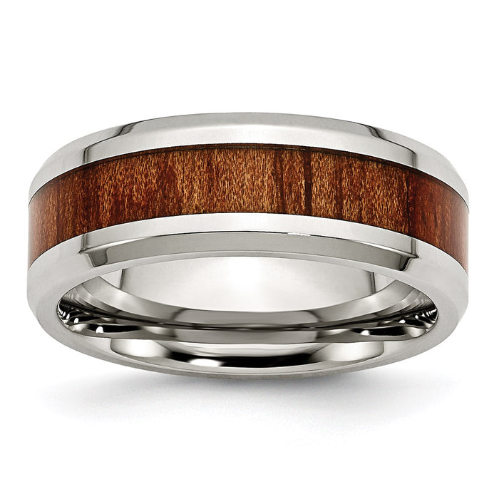 Unisex Fashion Jewelry, Chisel Brand Stainless Steel Polished Red/Orange Wood Enameled 8.00mm Ring