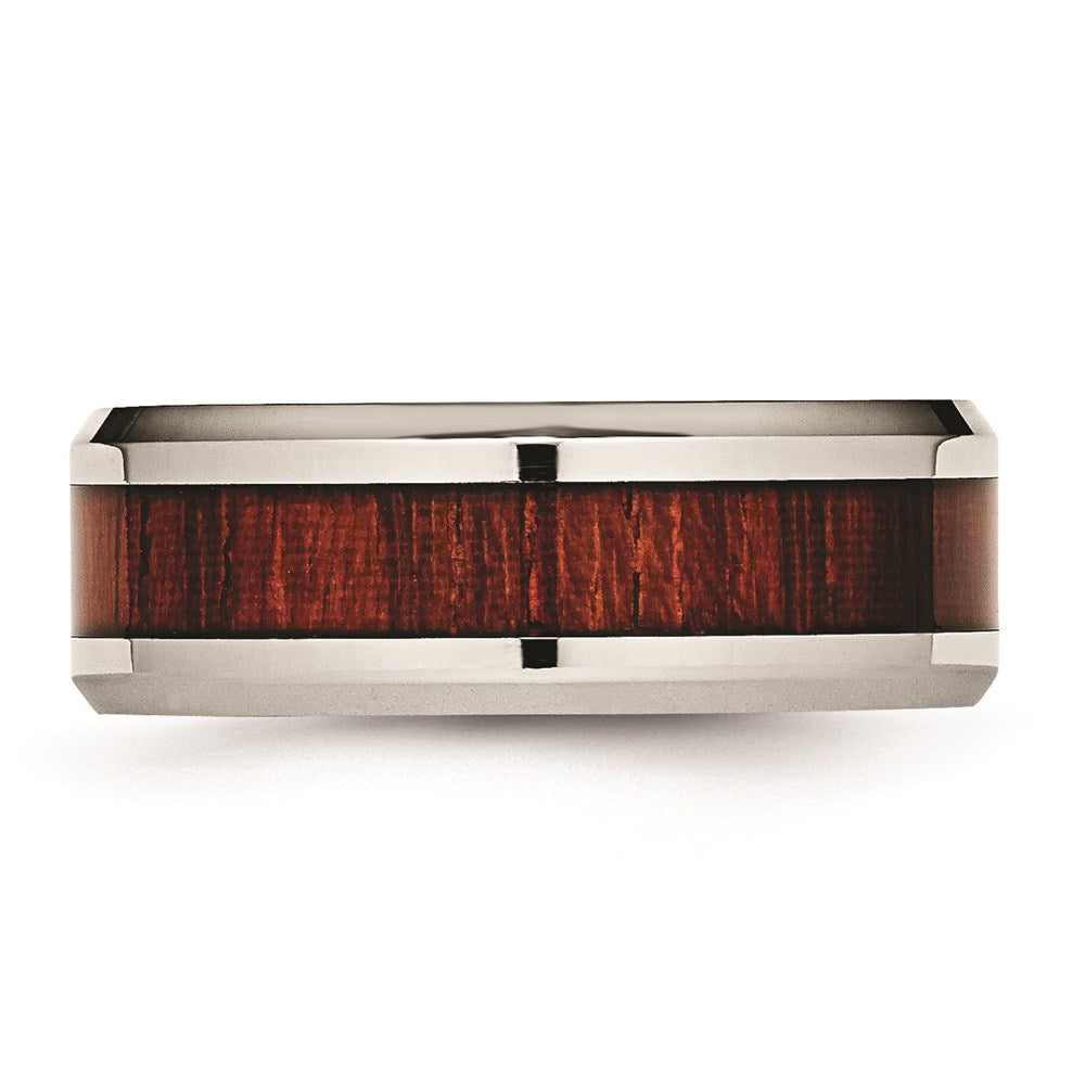 Unisex Fashion Jewelry, Chisel Brand Stainless Steel Polished Red Wood Inlay Enameled 8.00mm Ring