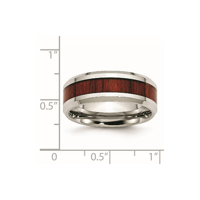 Unisex Fashion Jewelry, Chisel Brand Stainless Steel Polished Red Wood Inlay Enameled 8.00mm Ring
