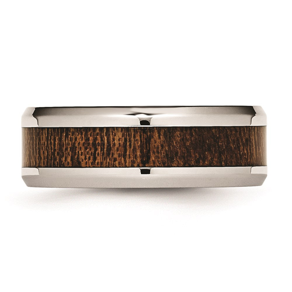Men's Fashion Jewelry, Chisel Brand Stainless Steel Polished Brown Wood Inlay Enameled 8.00mm Ring