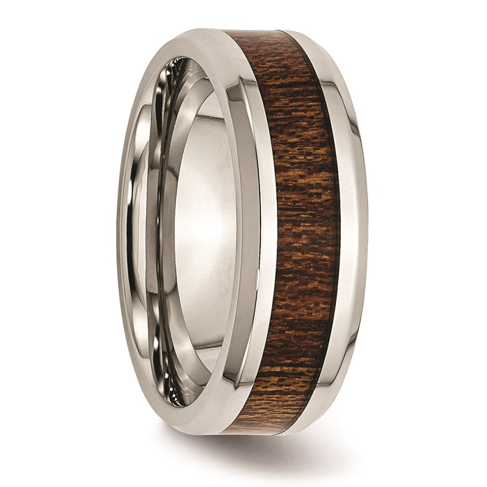 Men's Fashion Jewelry, Chisel Brand Stainless Steel Polished Brown Wood Inlay Enameled 8.00mm Ring