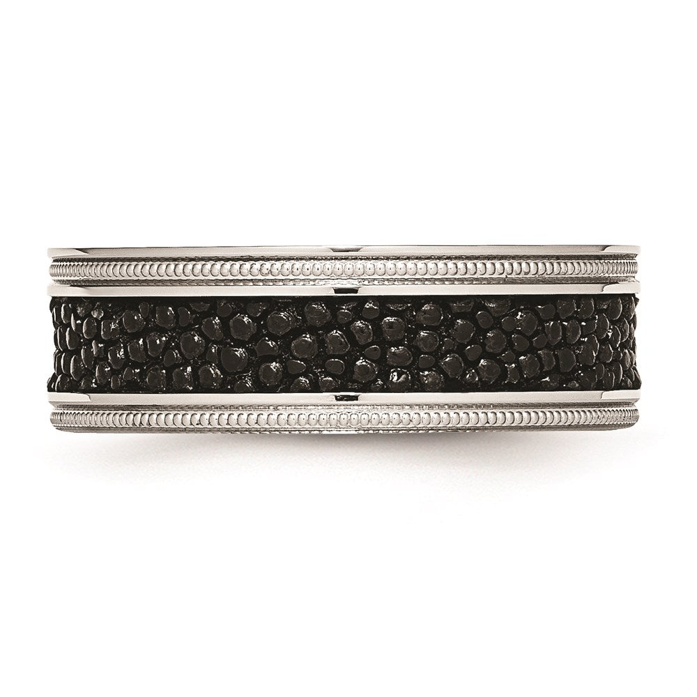 Unisex Fashion Jewelry, Chisel Brand Stainless Steel Polished Black IP-plated/Genuine Stingray Textured Ring