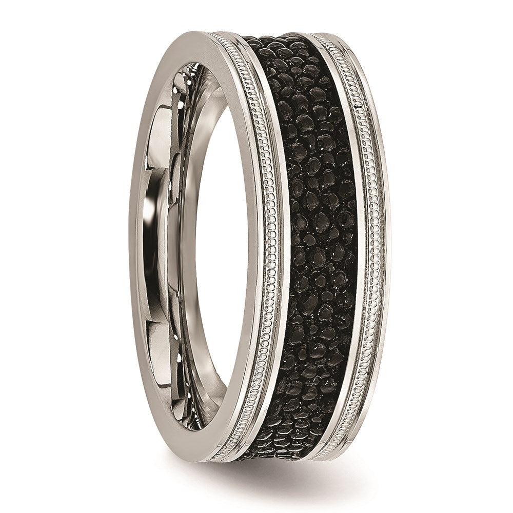 Unisex Fashion Jewelry, Chisel Brand Stainless Steel Polished Black IP-plated/Genuine Stingray Textured Ring