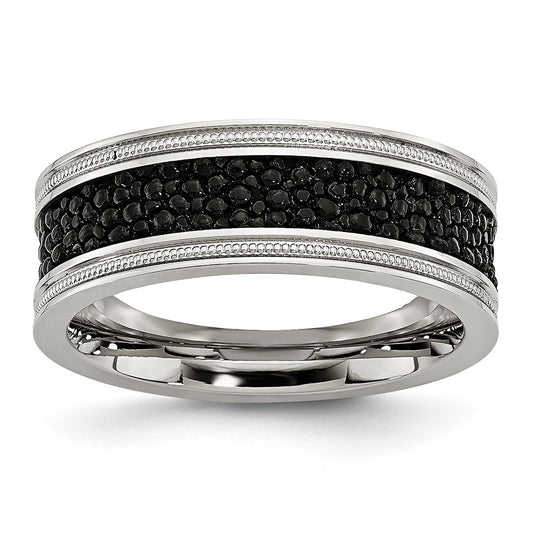 Unisex Fashion Jewelry, Chisel Brand Stainless Steel Polished Black IP-plated/Genuine Stingray Textured Ring
