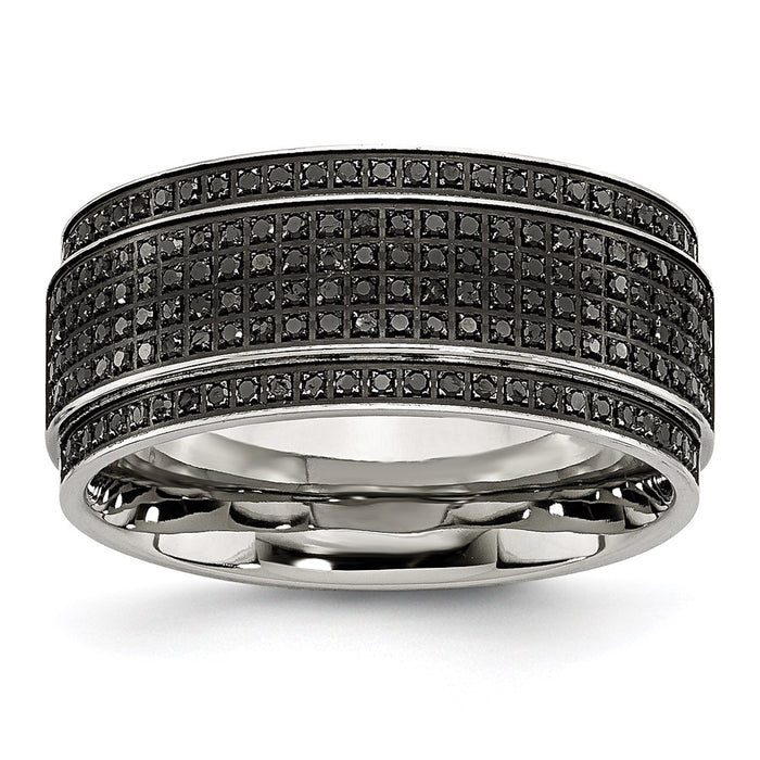 Unisex Fashion Jewelry, Chisel Brand Stainless Steel Polished Diamond Ridged Edge Ring Band